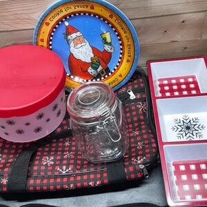 Festive Holiday Kitchen Set with Santa Plate and Snowflake Designs